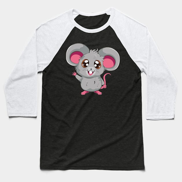 Kawaii grey mouse Baseball T-Shirt by AnnArtshock